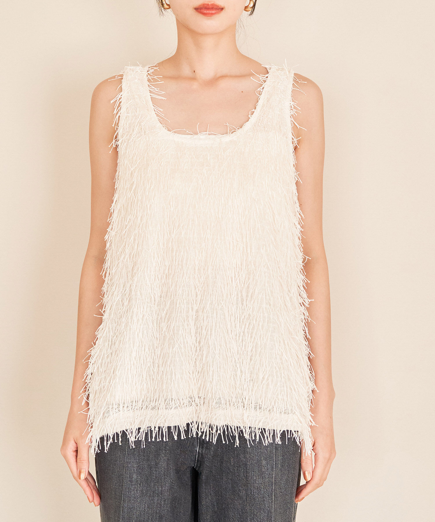 VIS「【前後2WAY】ラメフリンジジャガードノースリーブトップス」|その他|