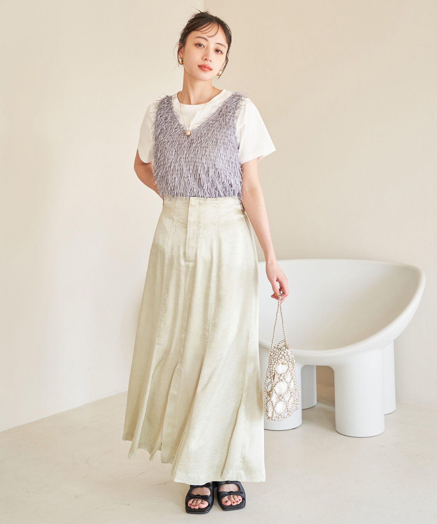 VIS「【前後2WAY】ラメフリンジジャガードノースリーブトップス」|その他|