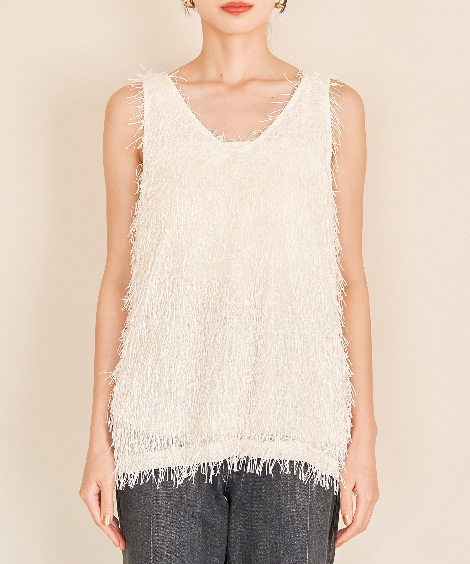 VIS「【前後2WAY】ラメフリンジジャガードノースリーブトップス」|その他|