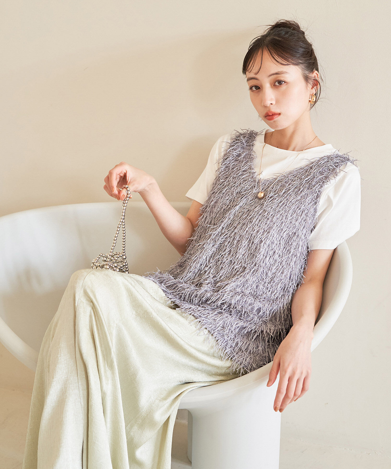 VIS「【前後2WAY】ラメフリンジジャガードノースリーブトップス」|その他|