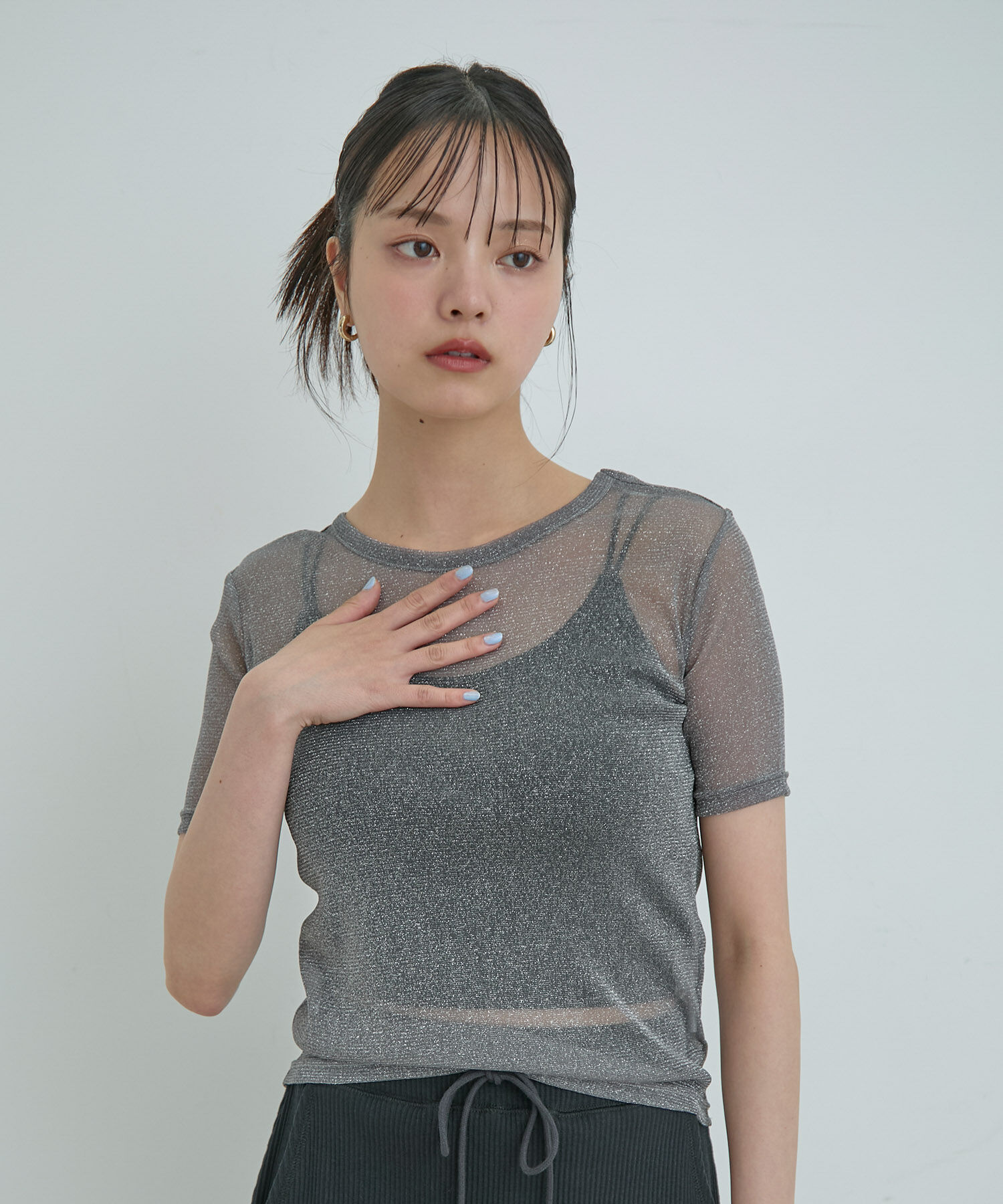 VIS「【洗える】シアーラメレイヤードTシャツ」|Tシャツ・カットソー|