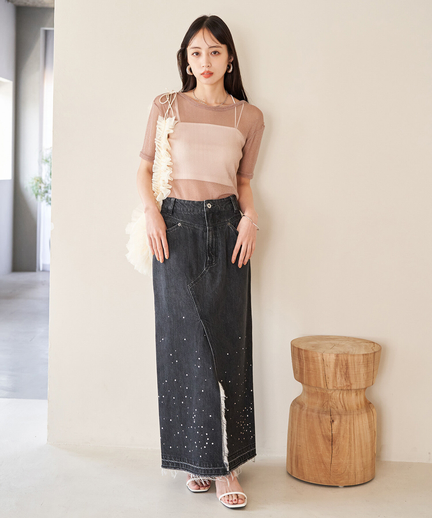 VIS「【洗える】シアーラメレイヤードTシャツ」|Tシャツ・カットソー|