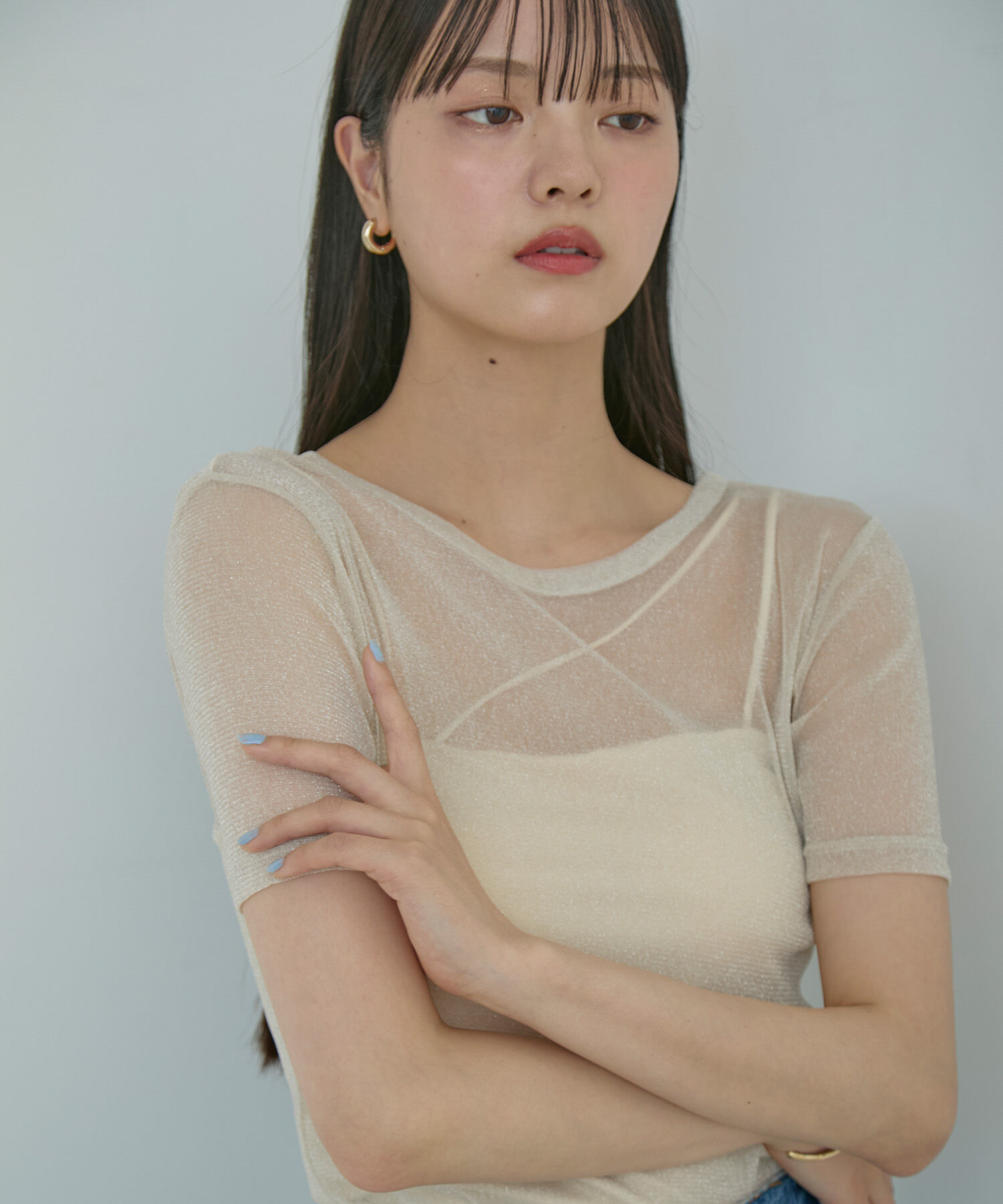 VIS「【洗える】シアーラメレイヤードTシャツ」|Tシャツ・カットソー|