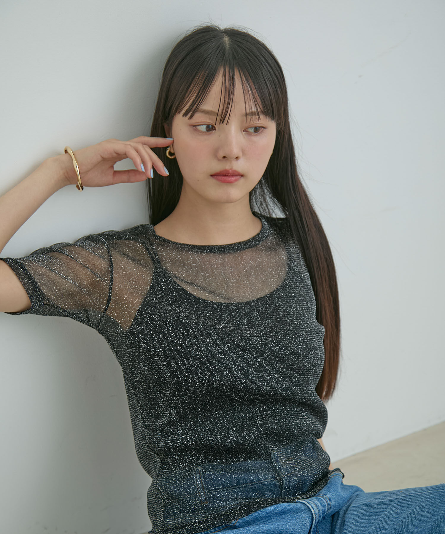 VIS「【洗える】シアーラメレイヤードTシャツ」|Tシャツ・カットソー|