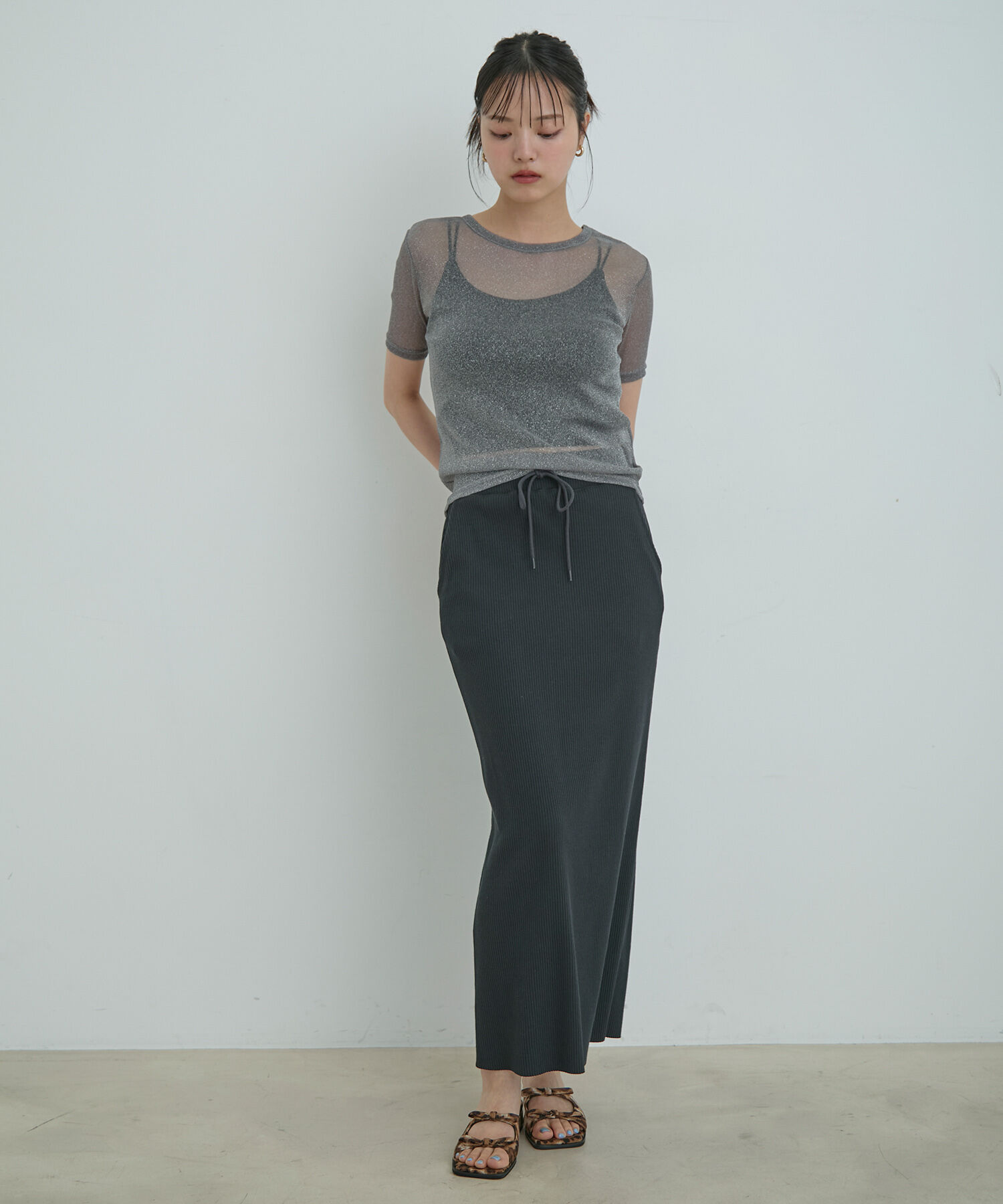 VIS「【洗える】シアーラメレイヤードTシャツ」|Tシャツ・カットソー|