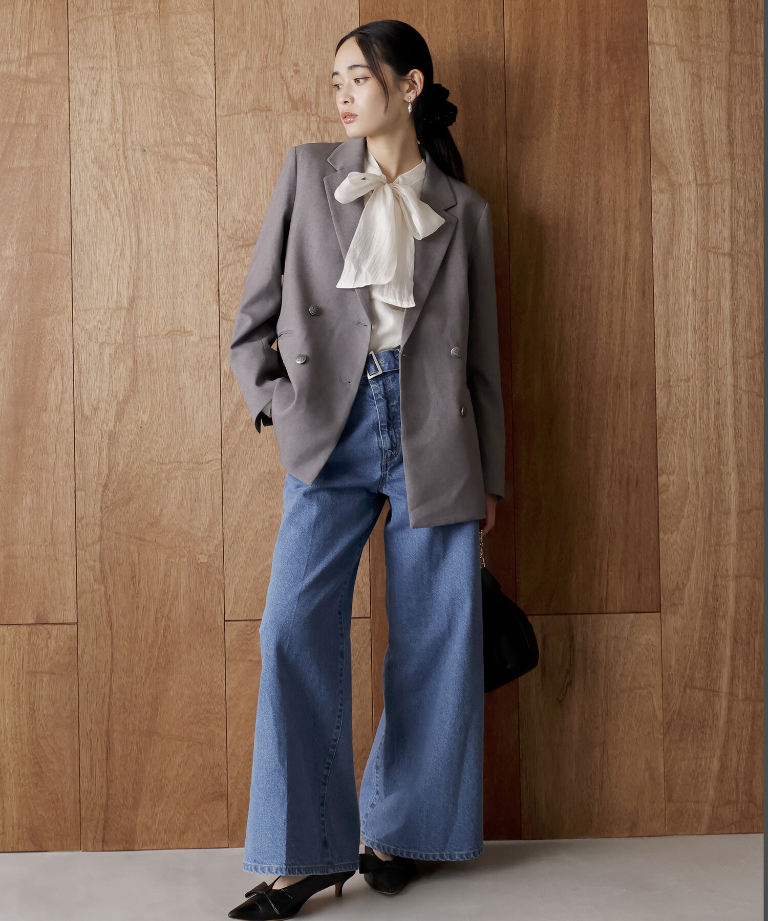 VIS「【洗える】センタープレスワイドデニム」|デニム|