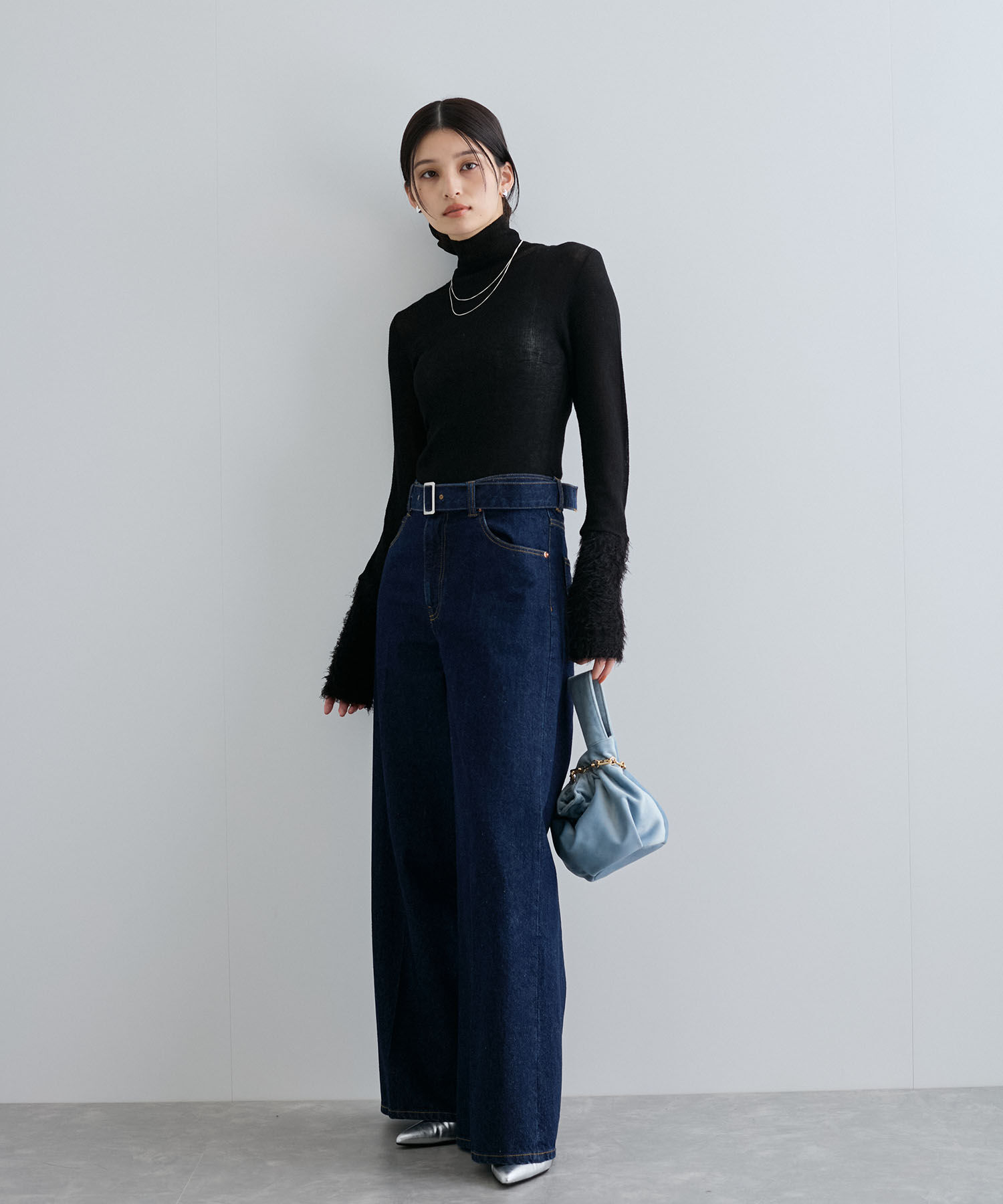 VIS「【洗える】センタープレスワイドデニム」|デニム|