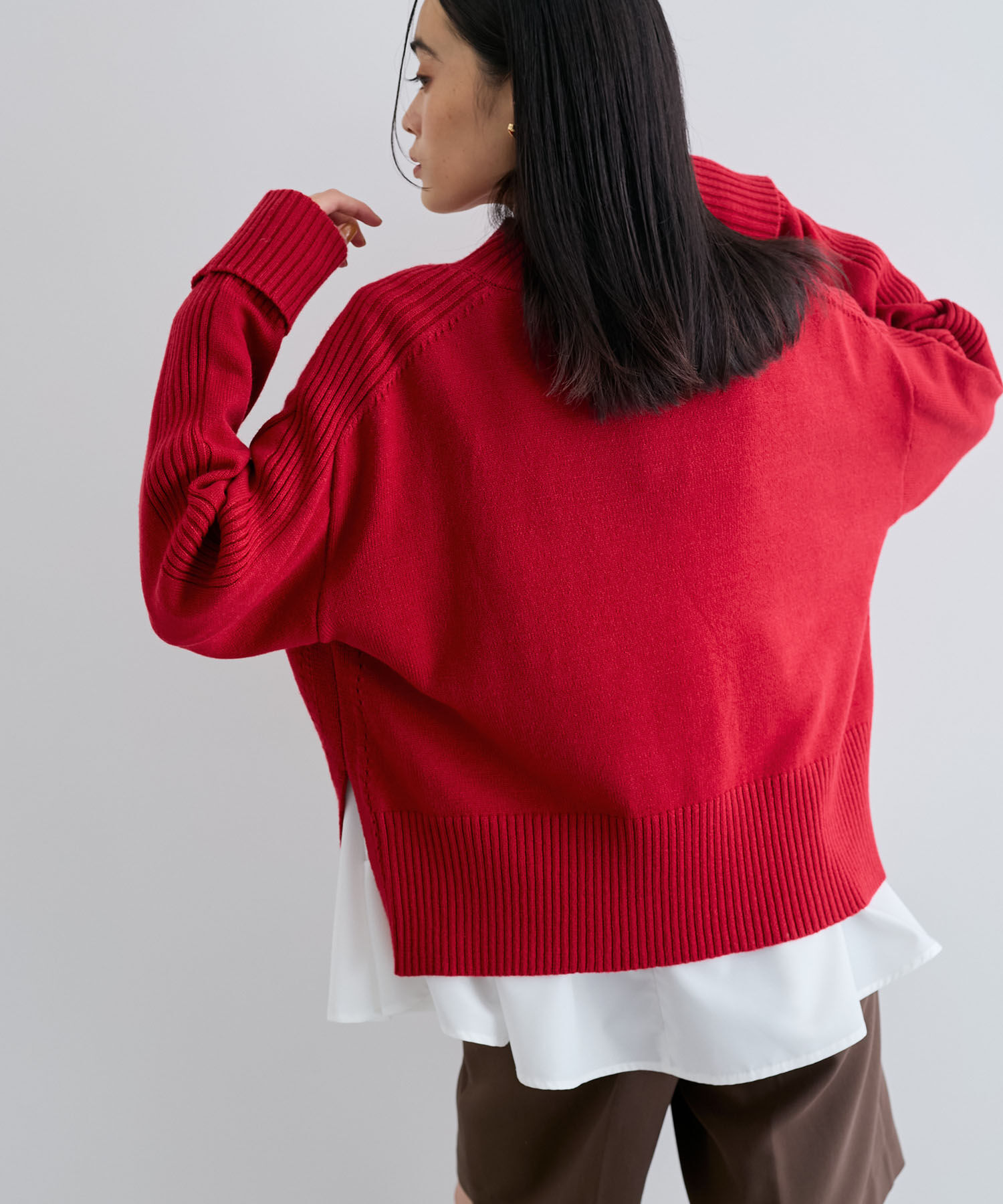 VIS「【アンチピリング/洗える】サイドスリットニットプルオーバー【WEB限定カラー】」|ニット・セーター|