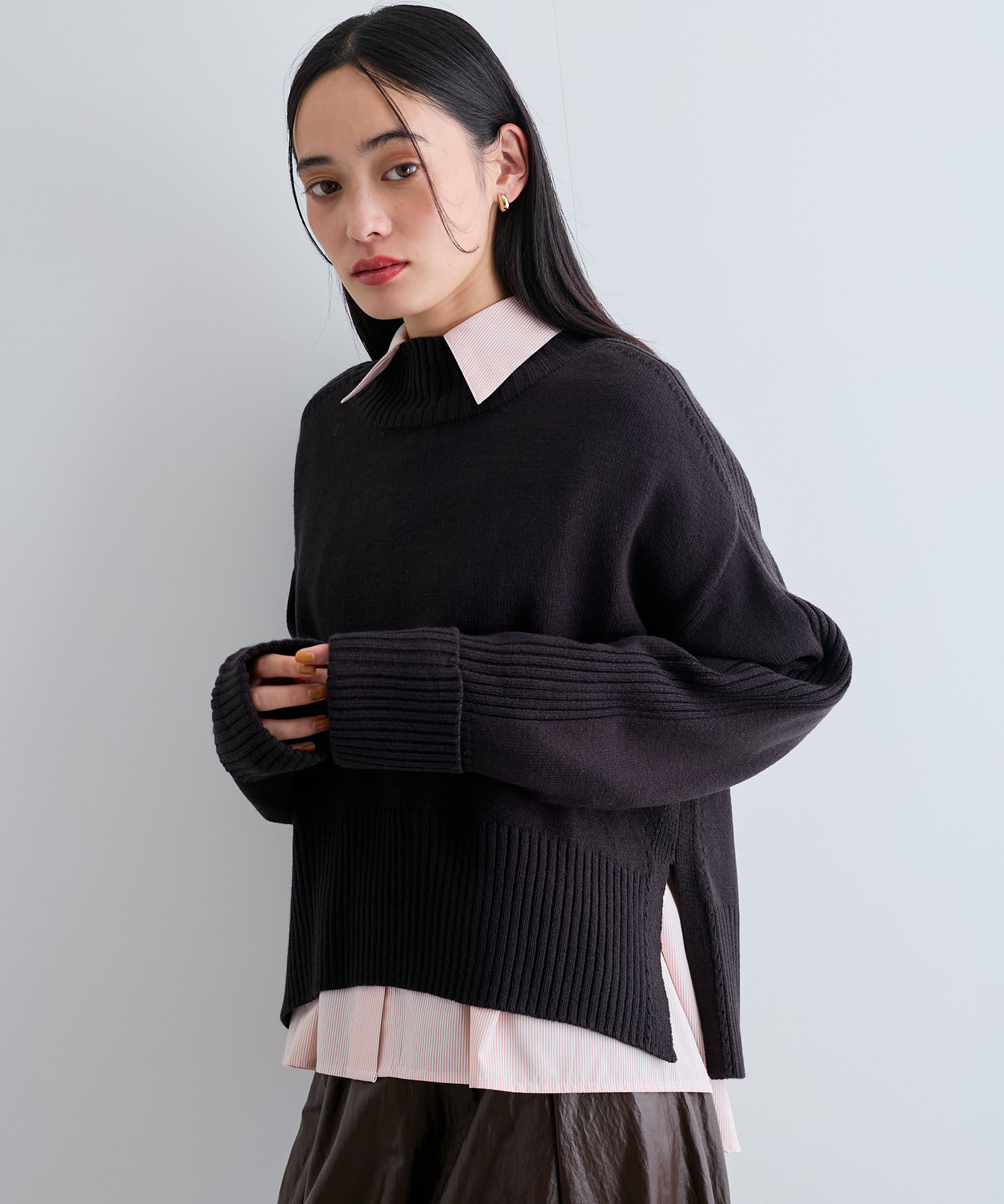 VIS「【アンチピリング/洗える】サイドスリットニットプルオーバー【WEB限定カラー】」|ニット・セーター|
