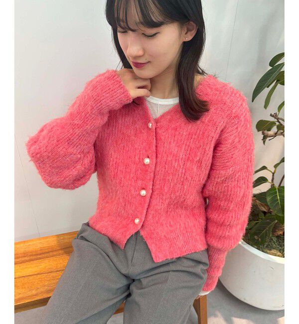 VIS「パールボタンVネック片畦ニットカーディガン」|カーディガン|