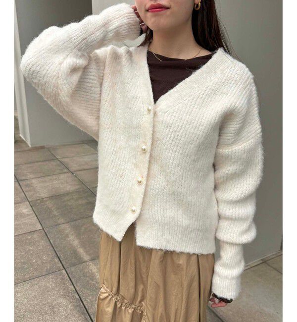 VIS「パールボタンVネック片畦ニットカーディガン」|カーディガン|