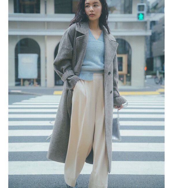 VIS「【美warm】ストレッチ釦付きワイドパンツ/スラックス【アンチピリング/防シワ/洗える】」|チノ|