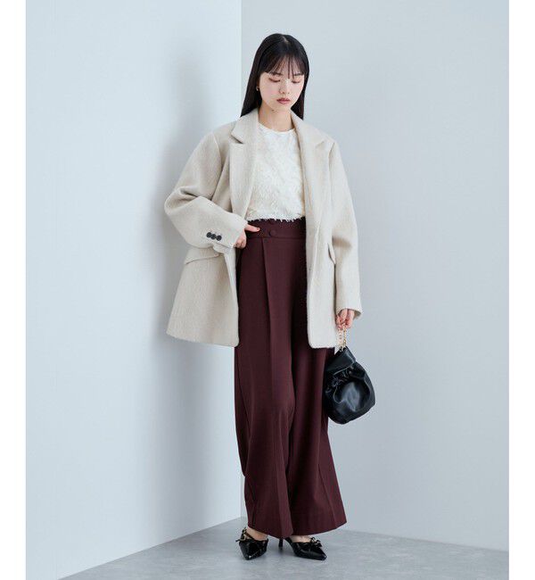 VIS「【美warm】ストレッチ釦付きワイドパンツ/スラックス【アンチピリング/防シワ/洗える】」|チノ|