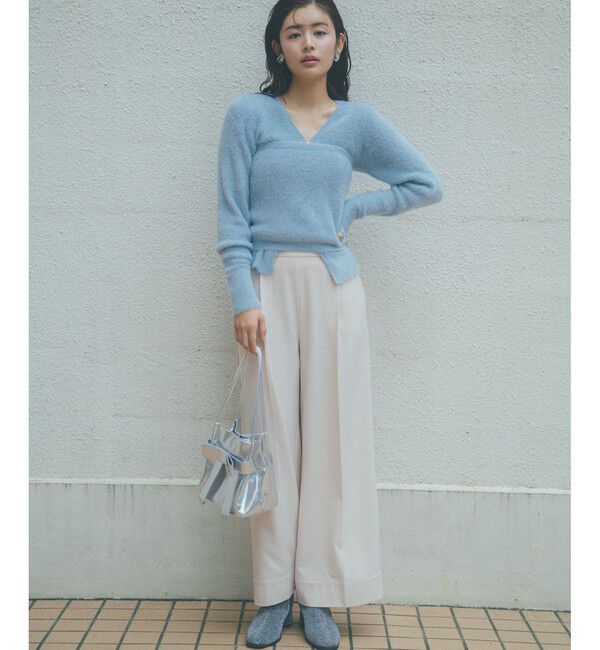 VIS「【美warm】ストレッチ釦付きワイドパンツ/スラックス【アンチピリング/防シワ/洗える】」|チノ|