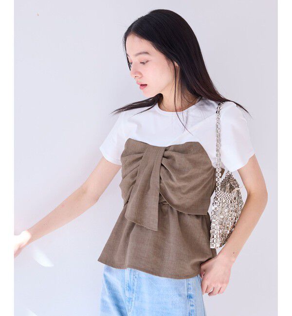 VIS「【新色追加】【美easy】ねじりリボンTシャツドッキングプルオーバー【接触冷感/洗える】」|Tシャツ・カットソー|