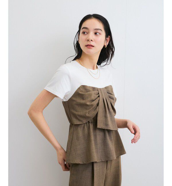 VIS「【新色追加】【美easy】ねじりリボンTシャツドッキングプルオーバー【接触冷感/洗える】」|Tシャツ・カットソー|