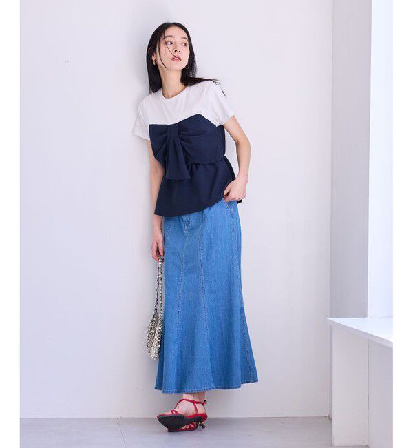 VIS「【新色追加】【美easy】ねじりリボンTシャツドッキングプルオーバー【接触冷感/洗える】」|Tシャツ・カットソー|