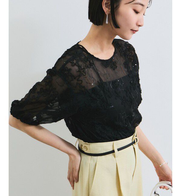 VIS「コード刺繍シアープルオーバー」|Tシャツ・カットソー|ブラック(01)