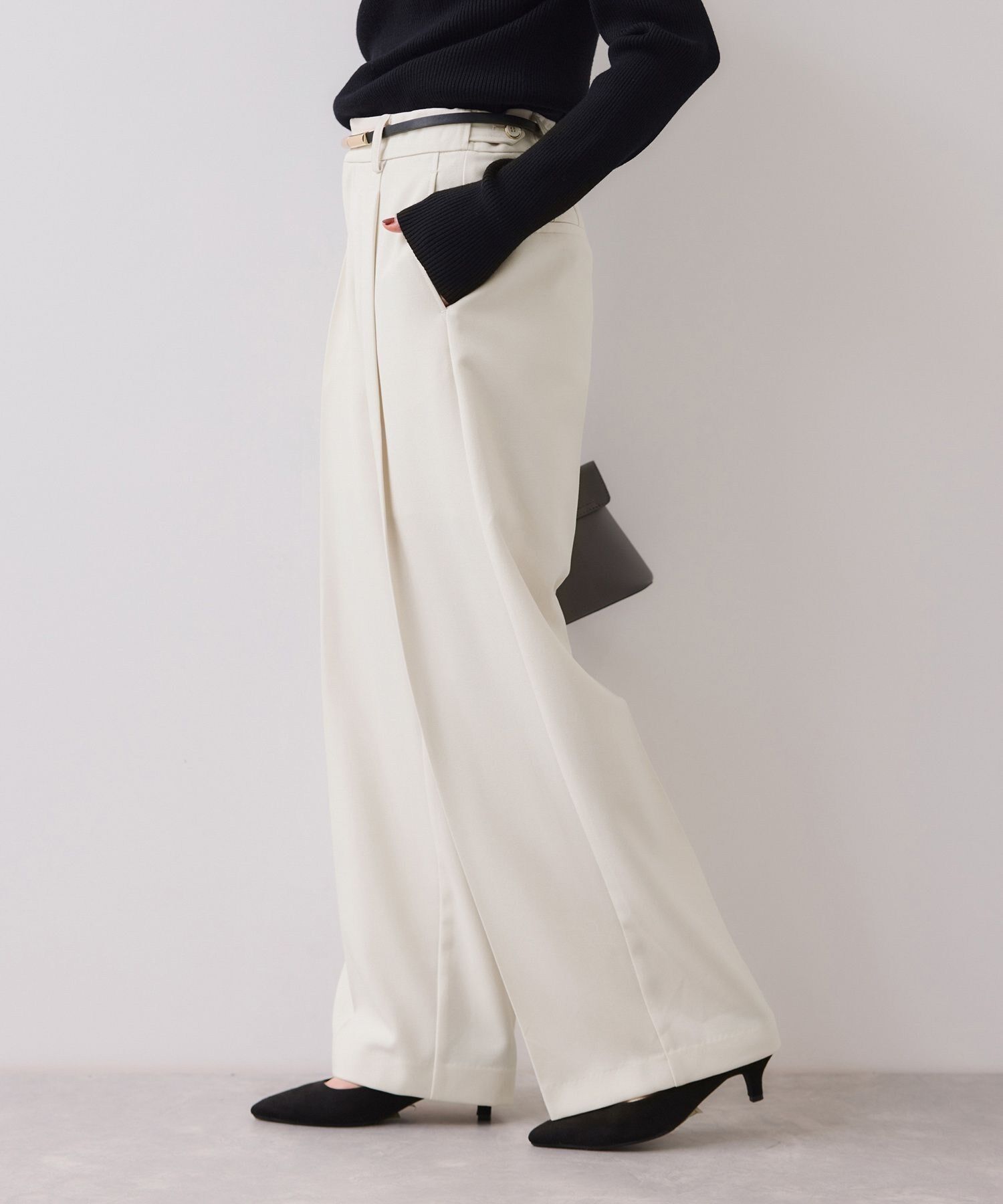 VIS「【美easy】ウーリッシュワンタックワイドパンツ【セットアップ対応/洗える】」|スラックス|