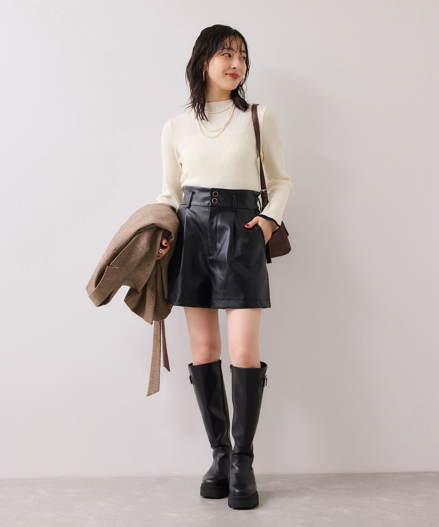 VIS「【美得】スリーブ釦アクセントリブニット/WEB限定FSサイズ・静電気防止」|ニット・セーター|