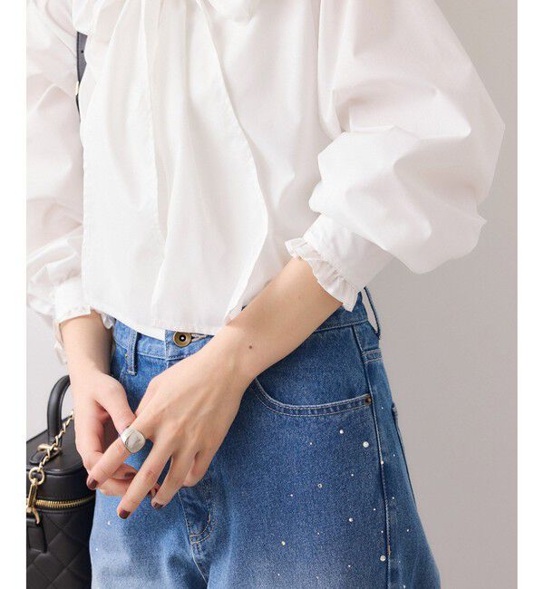 VIS「チェック＆デニムアソートボウタイリボン付きスタンドカラーシャツ」|シャツ・ブラウス|