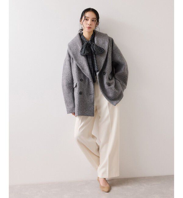 VIS「チェック＆デニムアソートボウタイリボン付きスタンドカラーシャツ」|シャツ・ブラウス|