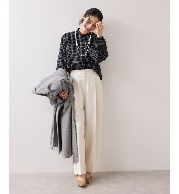 VIS「チェック＆デニムアソートボウタイリボン付きスタンドカラーシャツ」|シャツ・ブラウス|