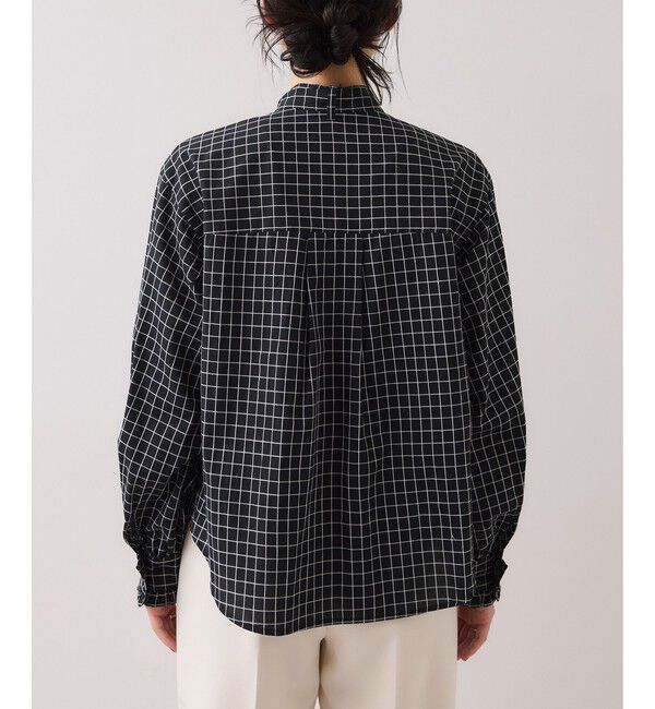 VIS「チェック＆デニムアソートボウタイリボン付きスタンドカラーシャツ」|シャツ・ブラウス|