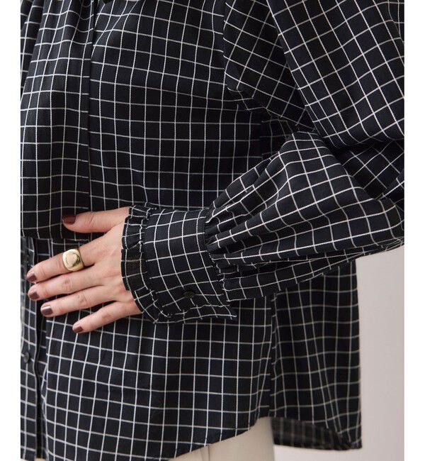 VIS「チェック＆デニムアソートボウタイリボン付きスタンドカラーシャツ」|シャツ・ブラウス|