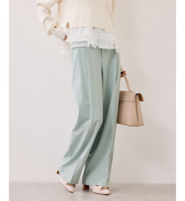 VIS「【美easy】コンフォートストレートワイドパンツ/イージーケア・UVケア・セットアップ対応」|チノ|ライトグリン(33)