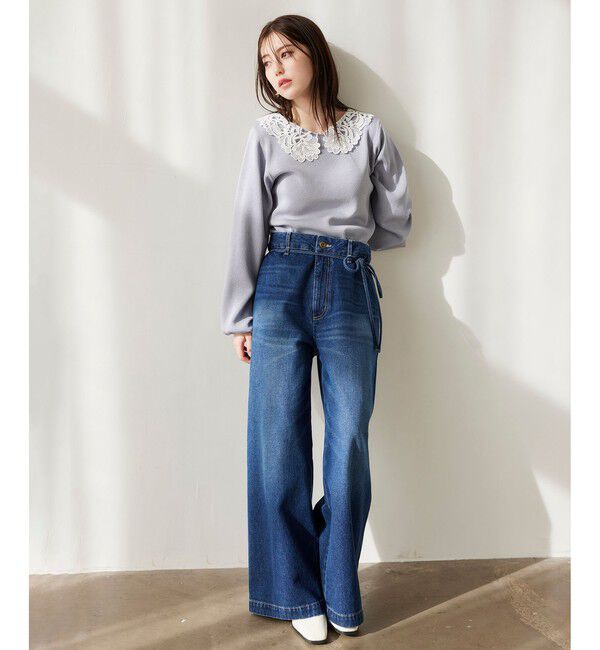 VIS「ベルト付きワイドシルエットデニムパンツ」|デニム|