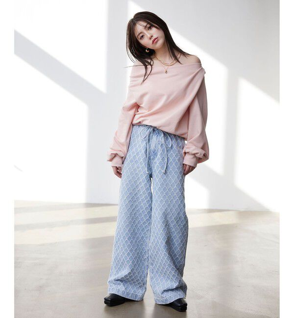 VIS「ベルト付きワイドシルエットデニムパンツ」|デニム|