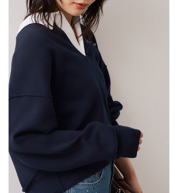 VIS「ワンポイント刺繍ポロニットプルオーバー」|ニット・セーター|