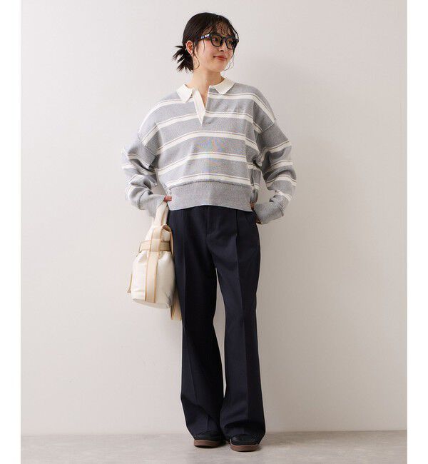 VIS「ワンポイント刺繍ポロニットプルオーバー」|ニット・セーター|