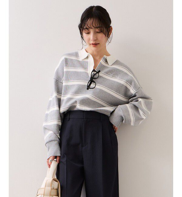 VIS「ワンポイント刺繍ポロニットプルオーバー」|ニット・セーター|