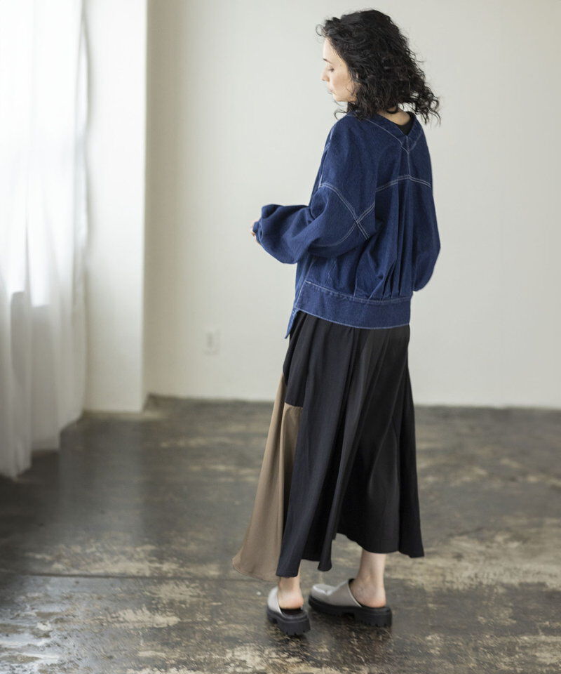  「ノーカラーデニムジャケット」|デニムジャケット|