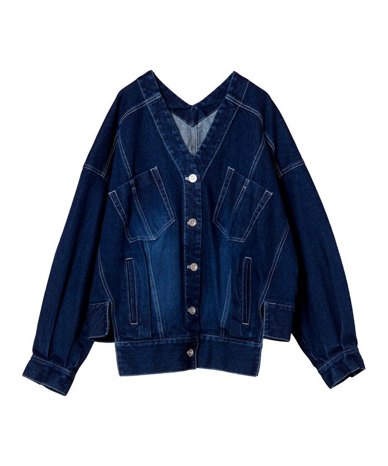  「ノーカラーデニムジャケット」|デニムジャケット|