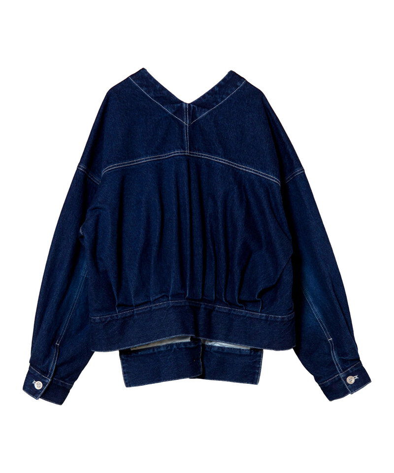  「ノーカラーデニムジャケット」|デニムジャケット|