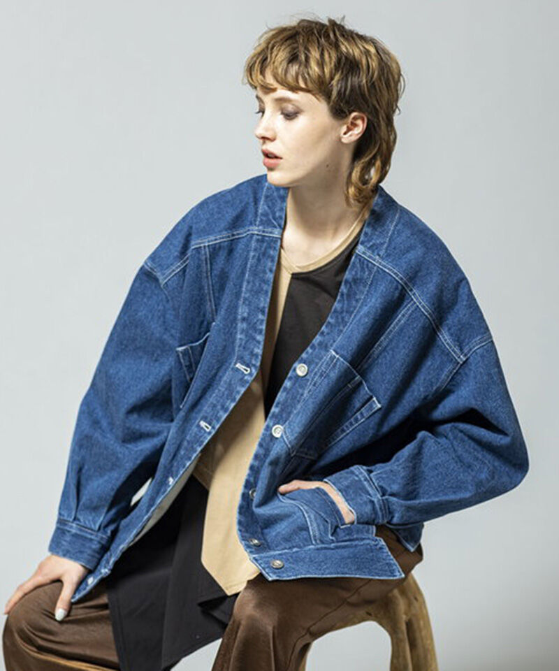  「ノーカラーデニムジャケット」|デニムジャケット|FADE