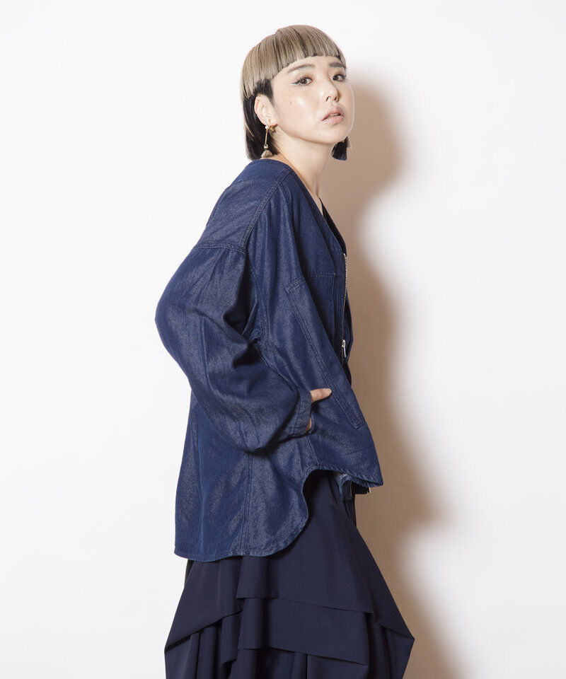  「ポケットジップデニムジャケット」|ノーカラーコート|
