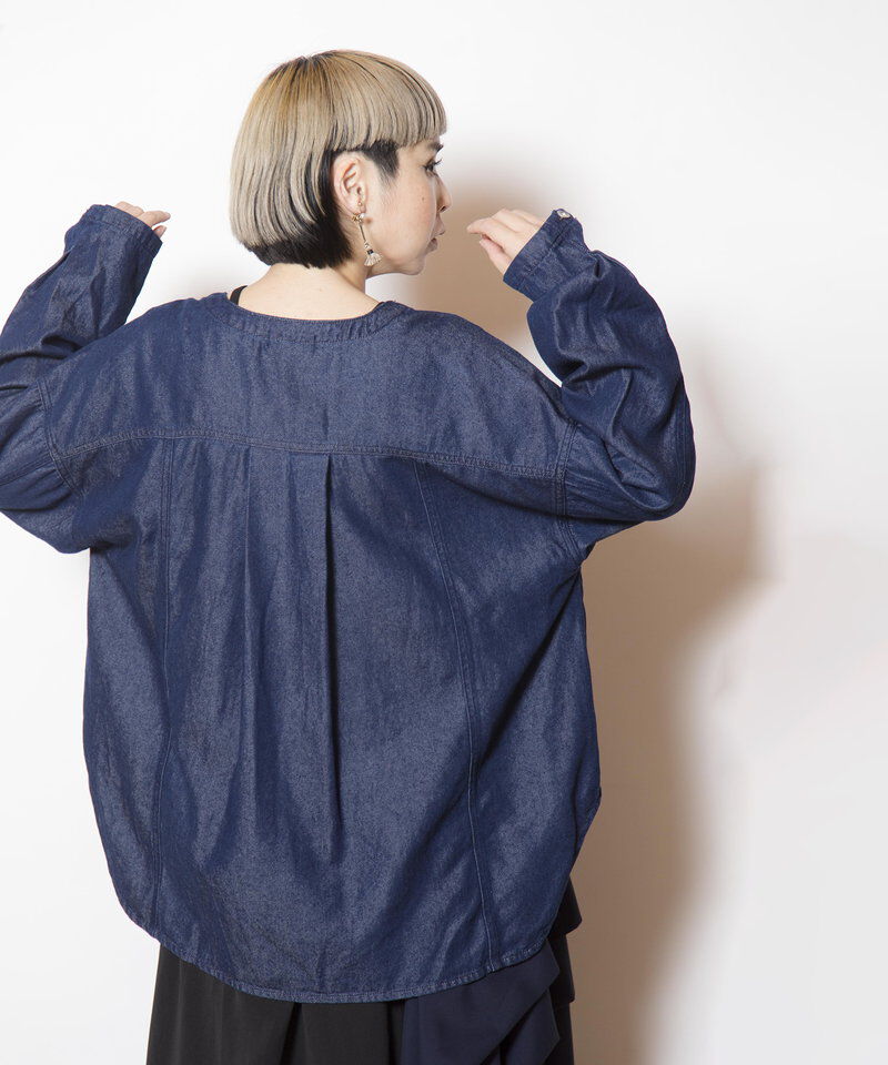  「ポケットジップデニムジャケット」|ノーカラーコート|