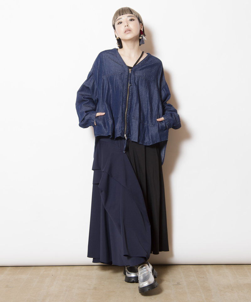  「ポケットジップデニムジャケット」|ノーカラーコート|