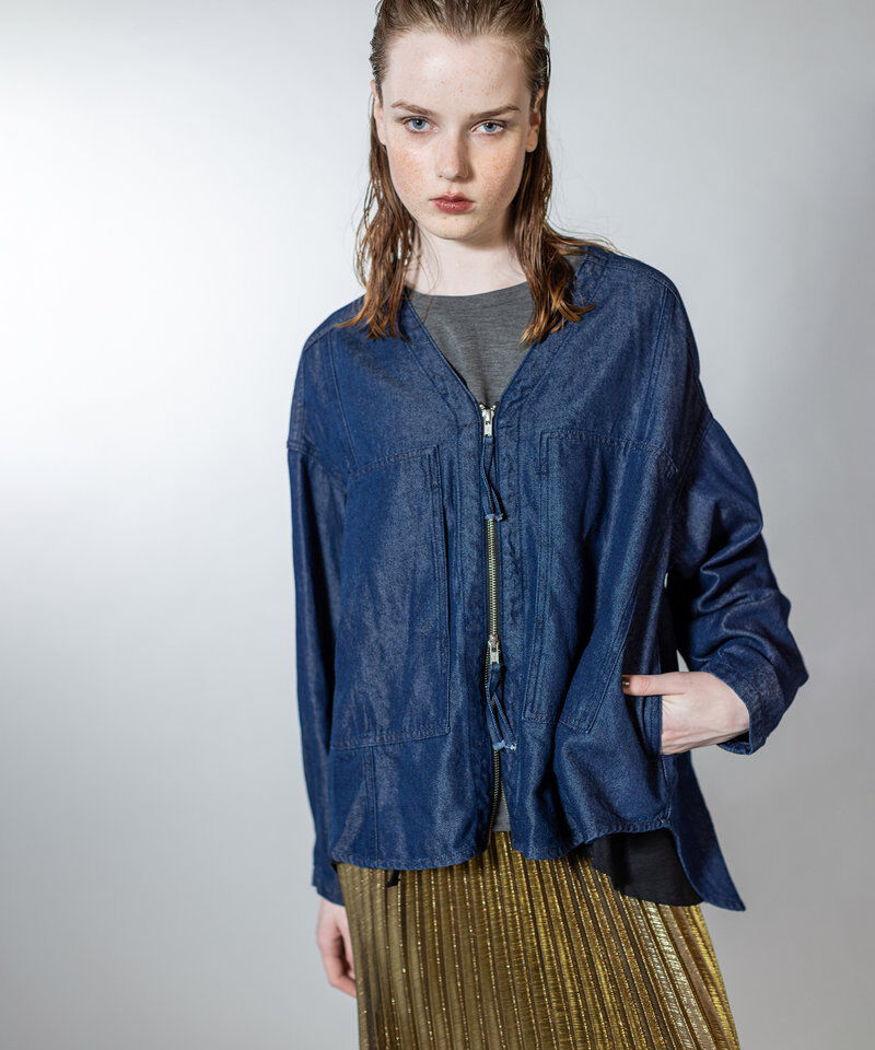  「ポケットジップデニムジャケット」|ノーカラーコート|