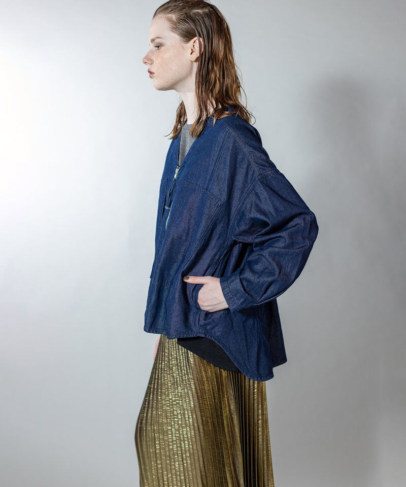  「ポケットジップデニムジャケット」|ノーカラーコート|