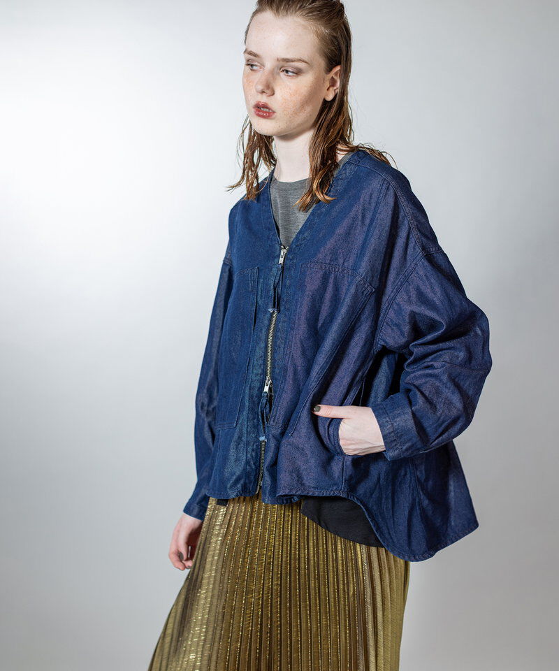  「ポケットジップデニムジャケット」|ノーカラーコート|