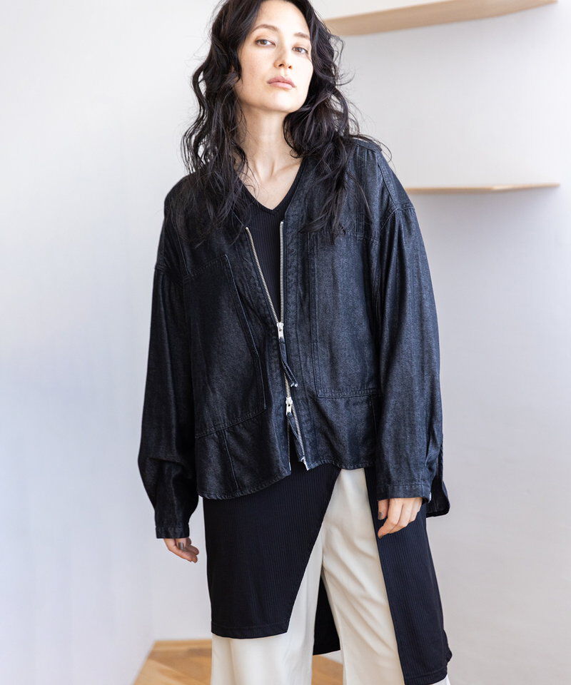  「ポケットジップデニムジャケット」|ノーカラーコート|