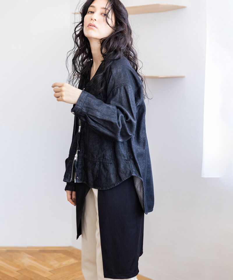  「ポケットジップデニムジャケット」|ノーカラーコート|