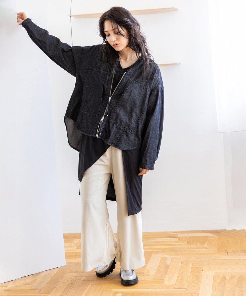  「ポケットジップデニムジャケット」|ノーカラーコート|