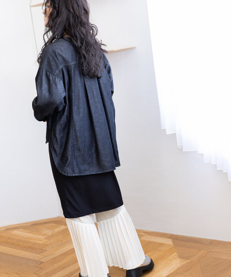  「ポケットジップデニムジャケット」|ノーカラーコート|