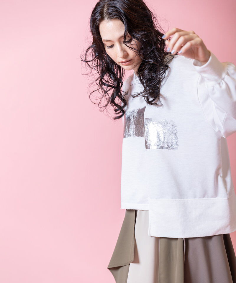  「箔プリント切替プルオーバー」|Tシャツ・カットソー|